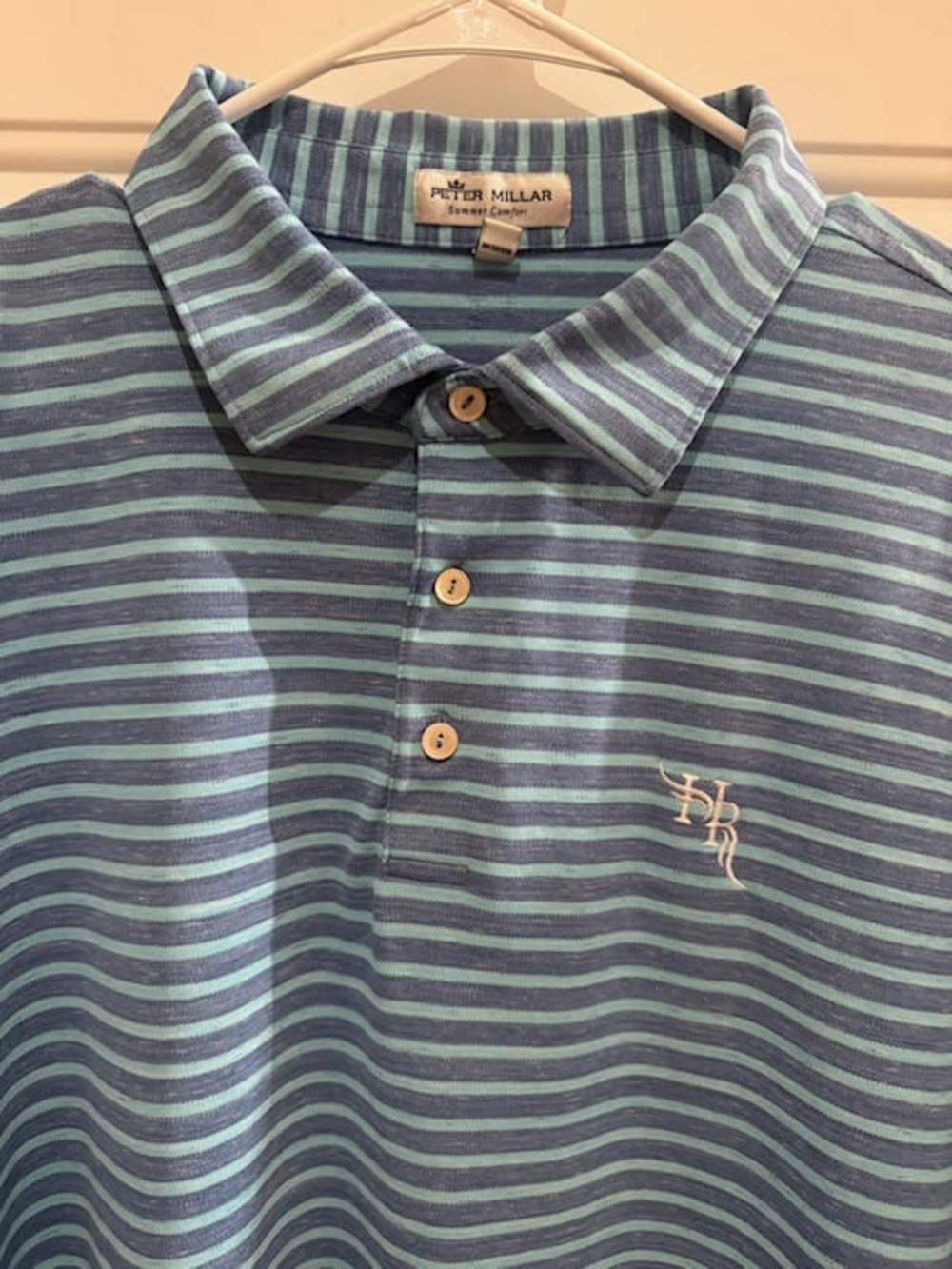 Peter Millar Striped Polo in Teal and Navy